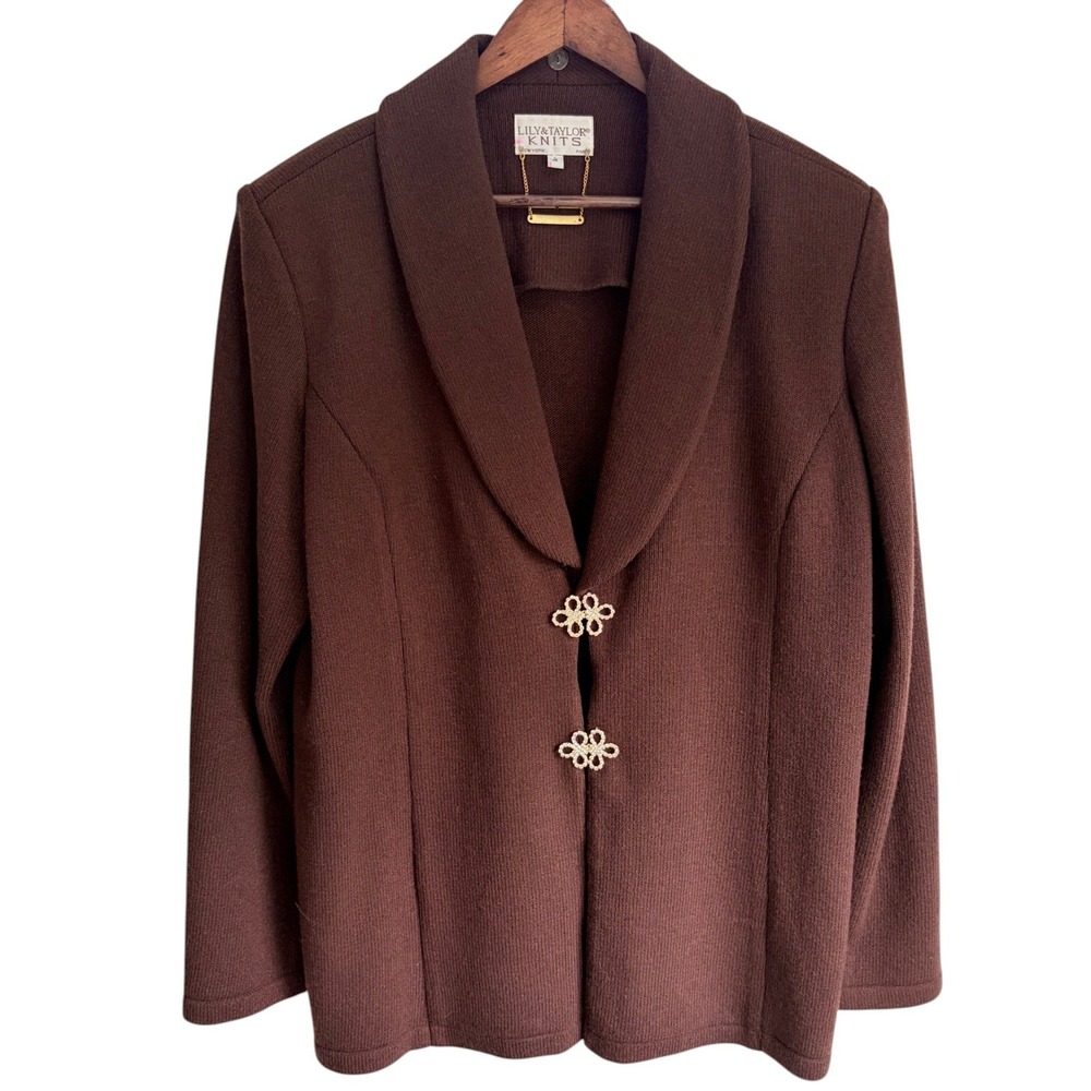 Vintage USA Lily‎ & Taylor Knits Blazer Jacket 18 Academia Brown Crystal Knit